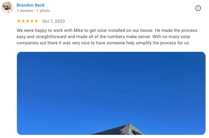 Brandon Be google review of Ask Solar Mikek