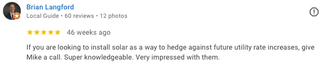 Brian Langford google review of Ask Solar Mike
