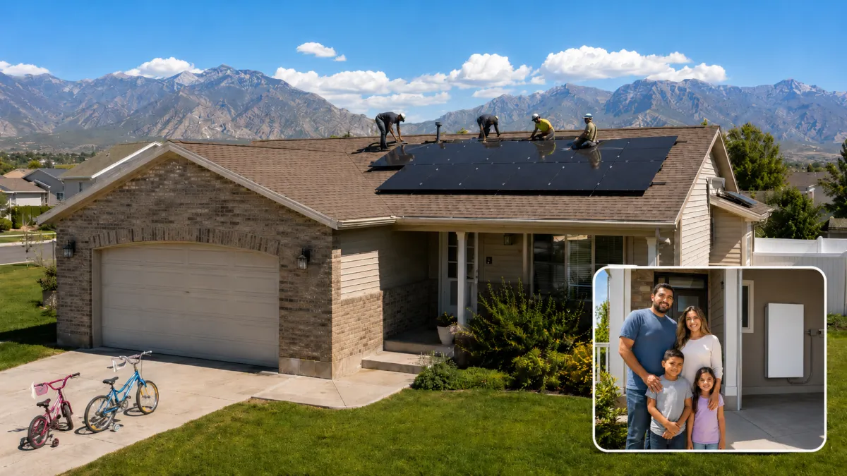 Tesla solar panels being installed on a West Valley City family home