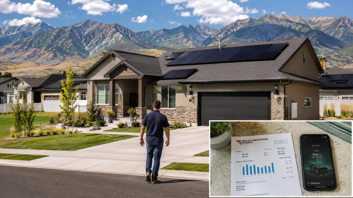 Utah home with Tesla solar panels under a clear Wasatch Front sky