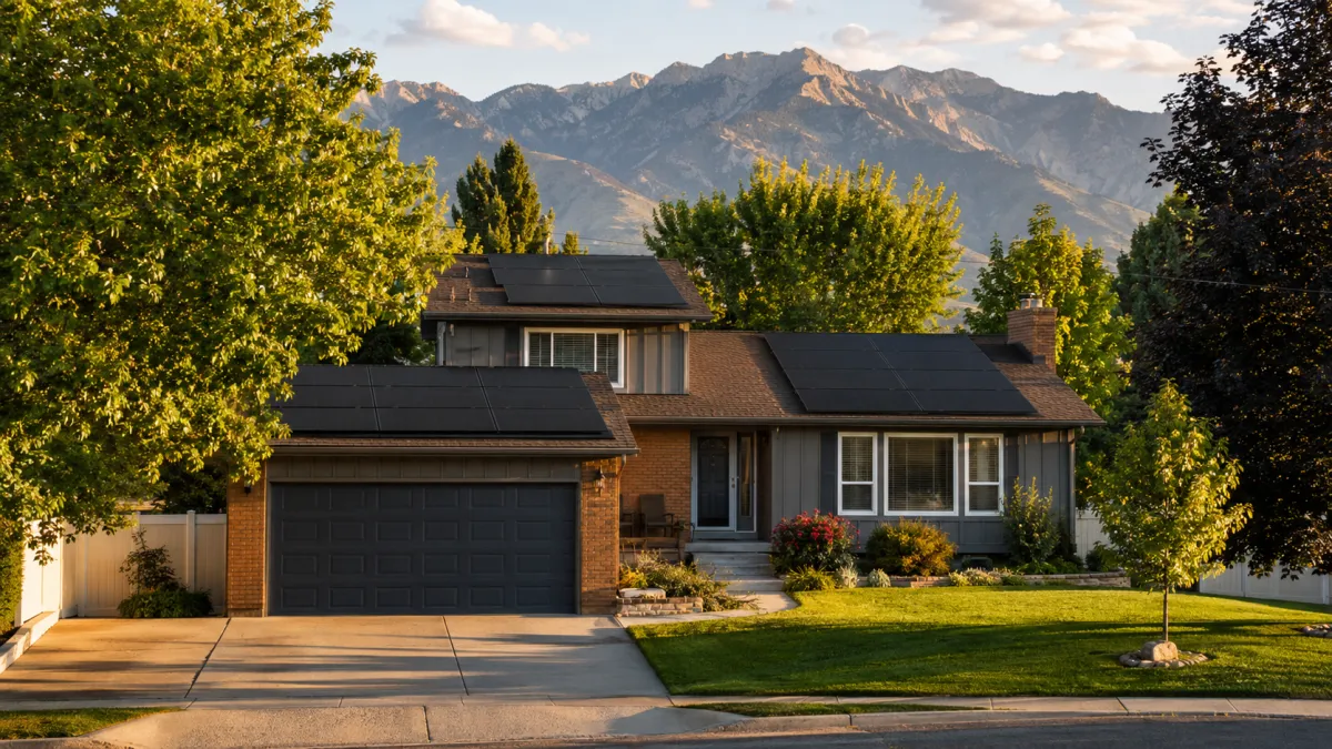 Tesla solar panels on an established Murray home with the Wasatch behind