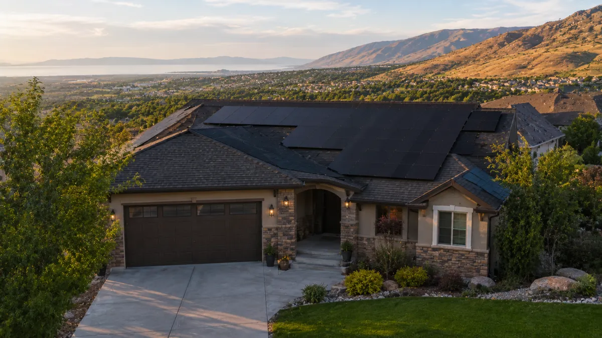 Tesla solar panels on a Bountiful foothill home above the Davis County valley
