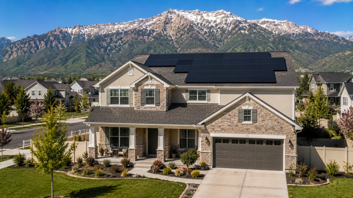 Tesla solar panels on an Orem home with Mount Timpanogos behind