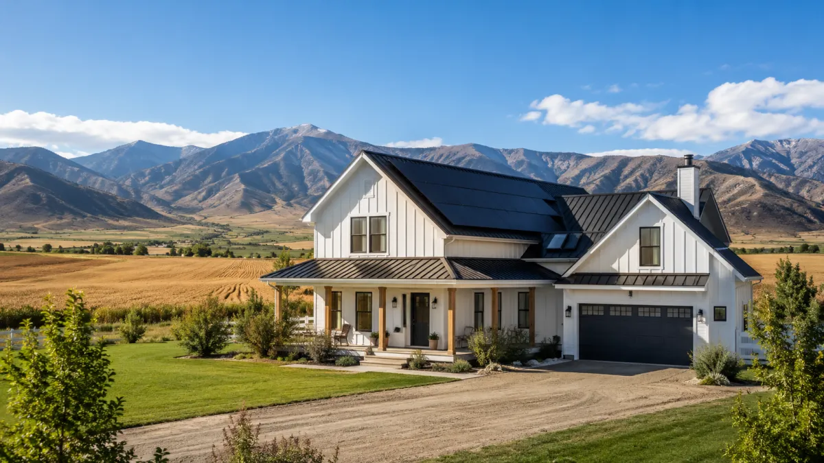 Tesla solar on a Benjamin farmhouse with Utah County farmland