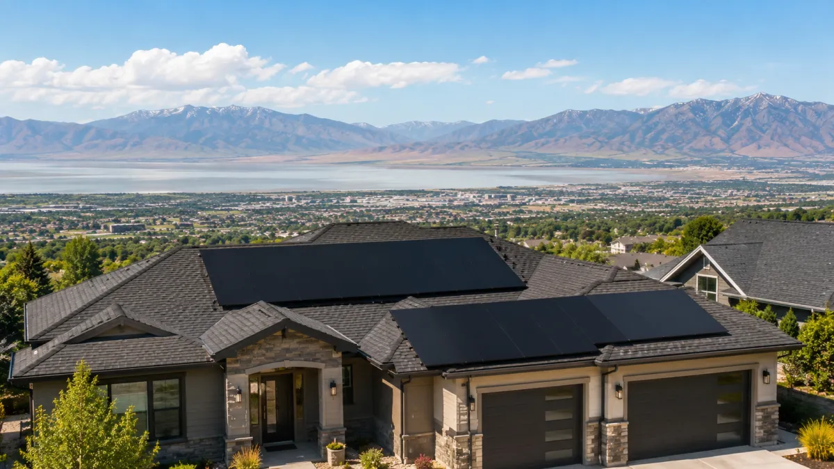 Tesla solar on a Bountiful home with the Wasatch Range