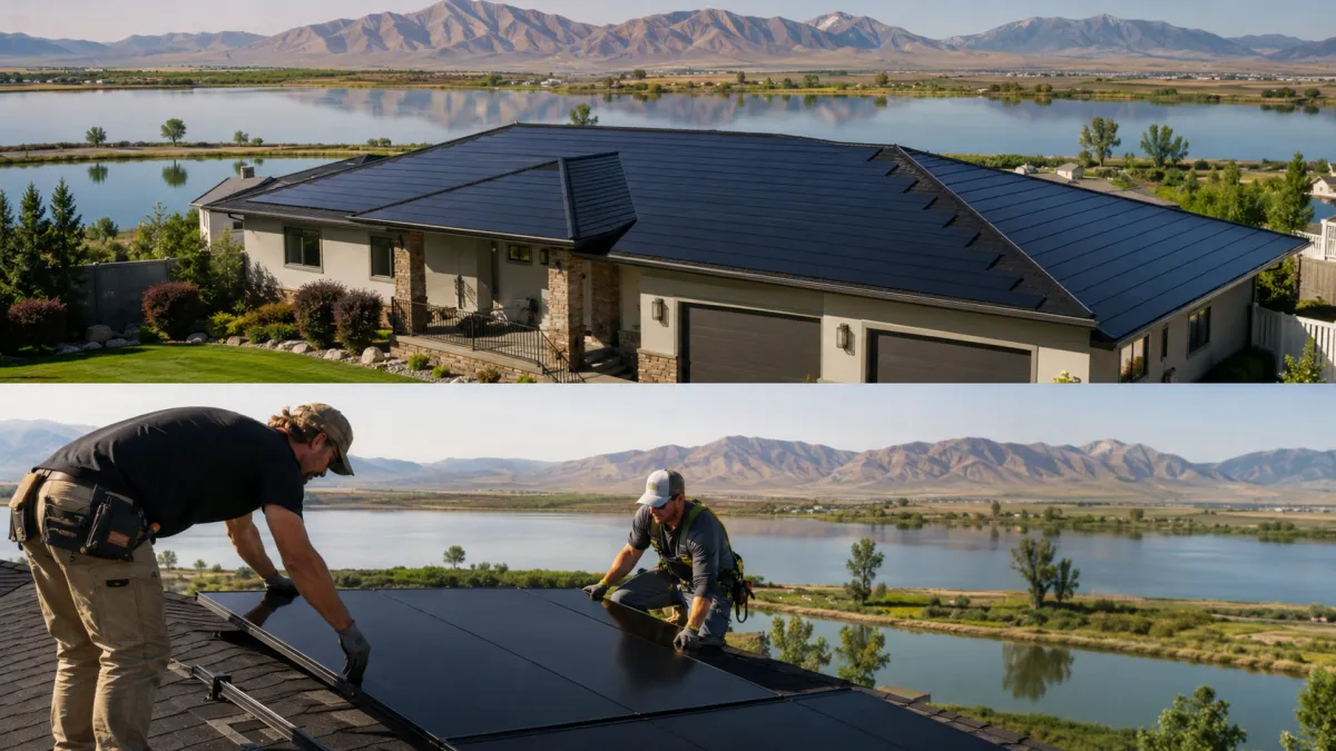 Tesla solar on a Salem, Utah home near Salem Pond