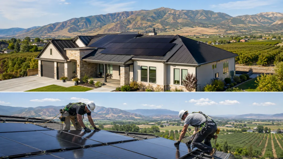 Tesla solar on a Santaquin home with orchards and mountains