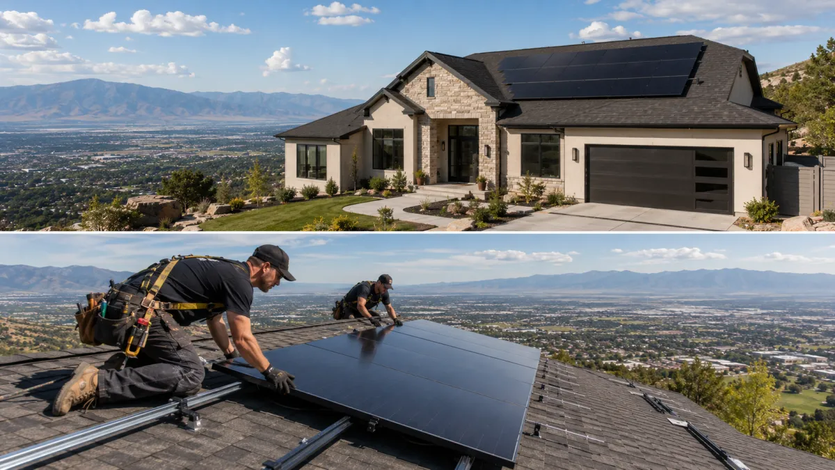 Tesla solar on a Woodland Hills home overlooking Utah Valley
