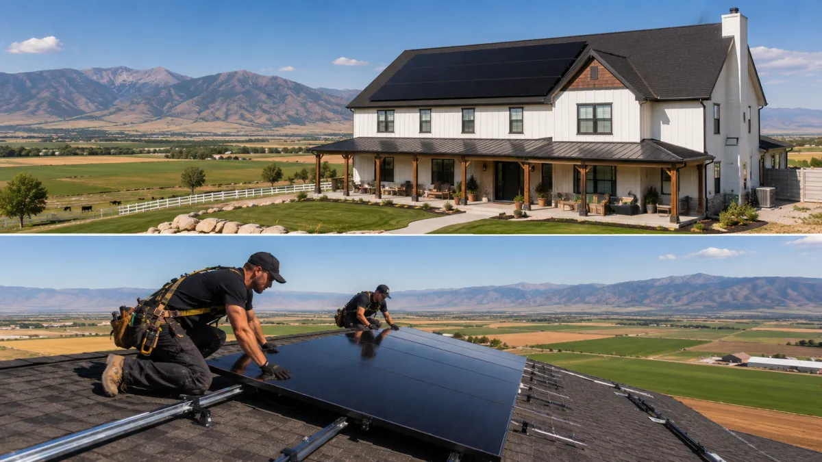 Tesla solar on a Benjamin farmhouse with Utah County farmland
