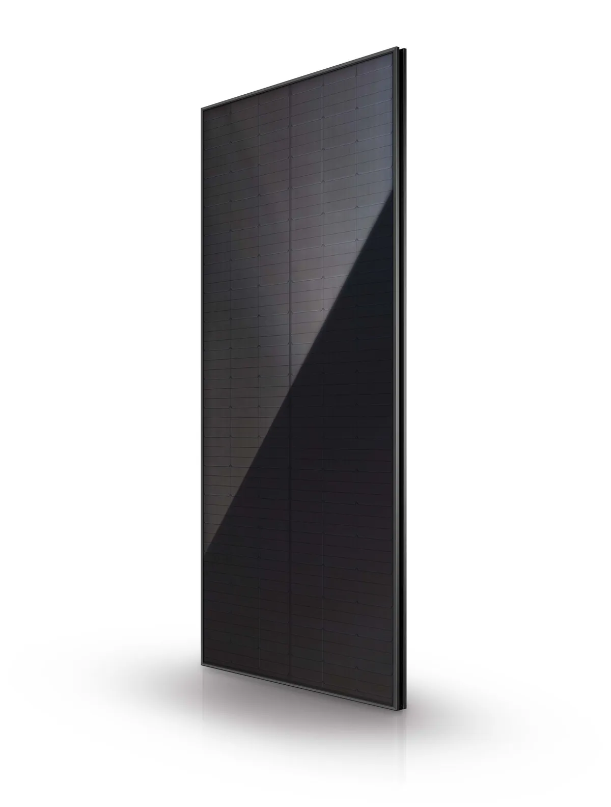 A single black solar panel shown on a plain white background