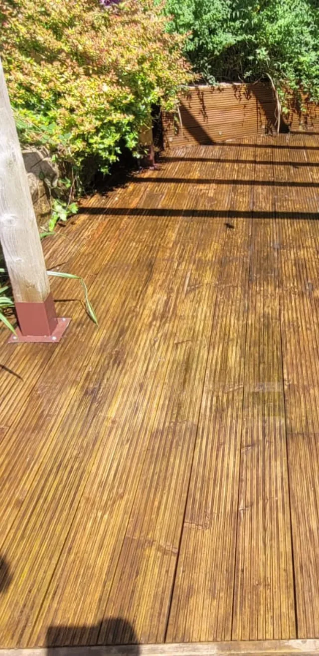  A photo of decking in Cardiff after we jet washed it