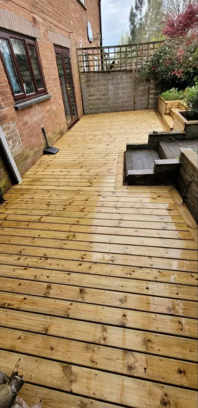 After photo of a pressure washing project on some decking in Cardiff