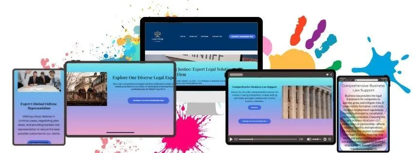 Images of tablet, mobile phones, computer.