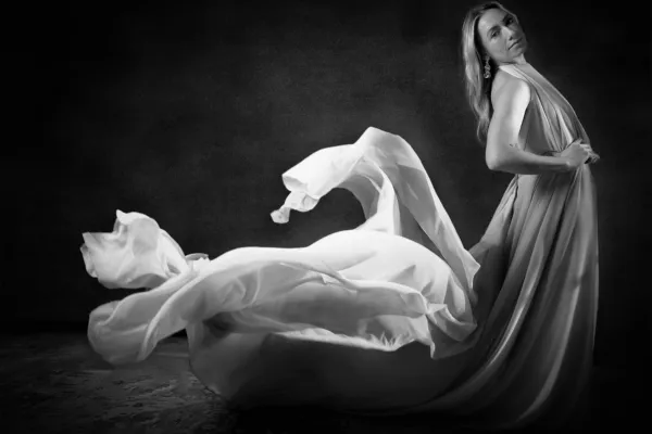 Fine art black and white portrait photographed in dramatic studio lighting in Surrey BC