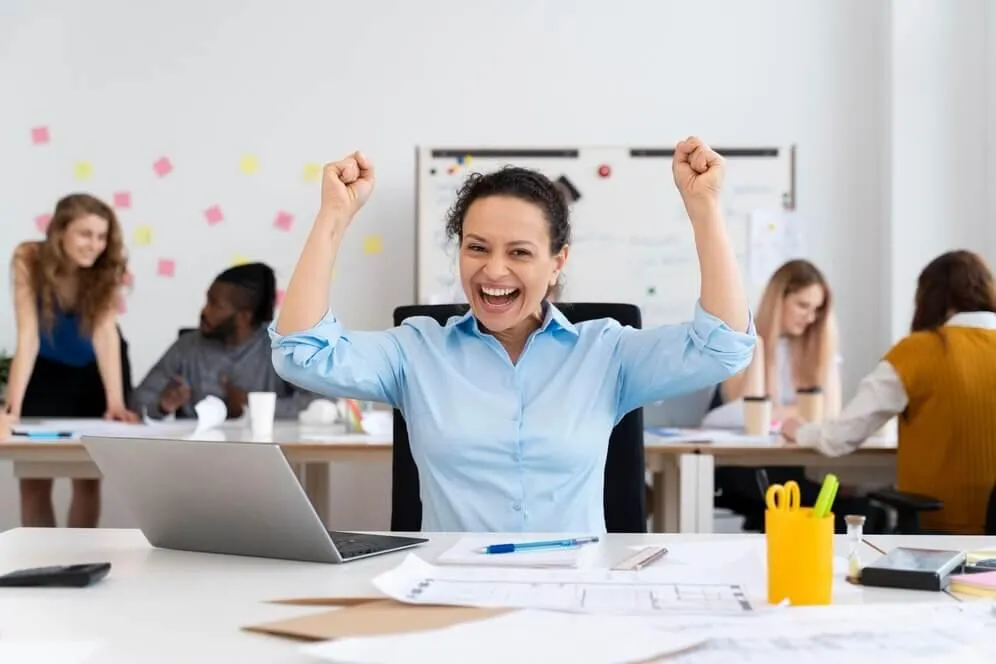 Happy Woman after finishing work