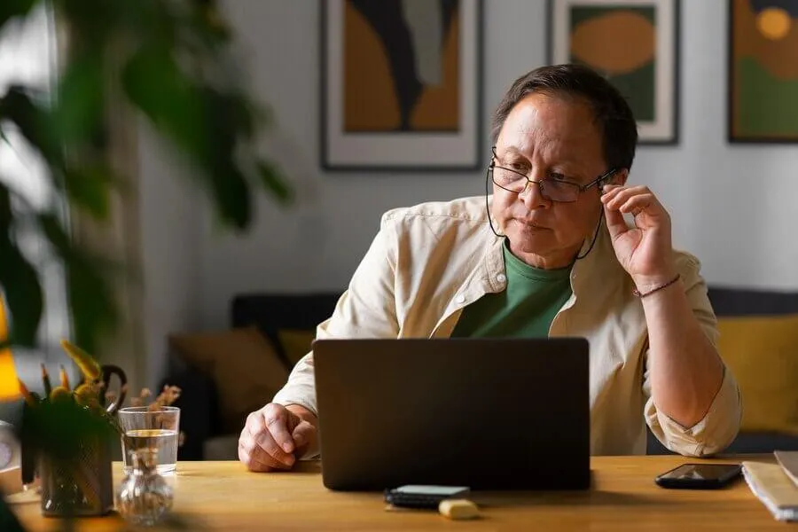 Old man working as virtual assistant