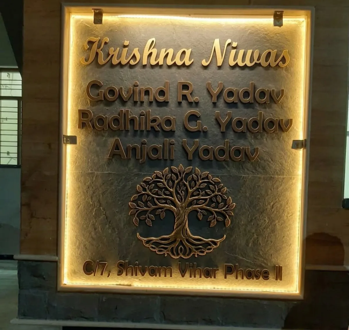 Stone name plate for residence entrance