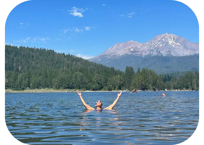 Michele Newman at Lake Near Mount Shasta