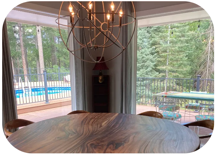 Dining Room with View of Pool at Sanctuary of the Heart Retreat Center at Mount Shasta California