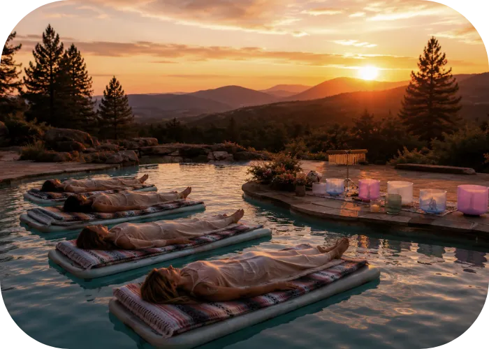 Michele Newman High Vibe Life crystal bowl sound healing pool float ceremonies sounds baths