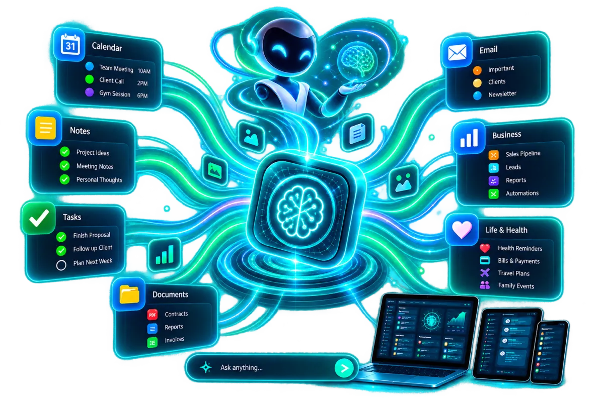 Floating dashboard cutout representing My Win AI neural connections