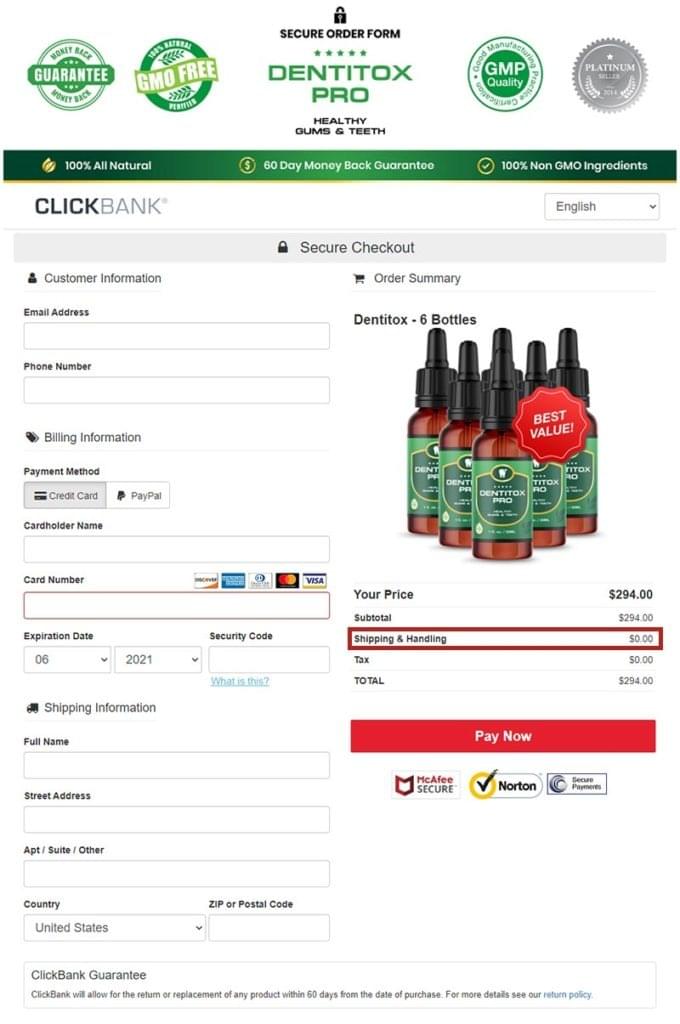 Dentitox Pro order page