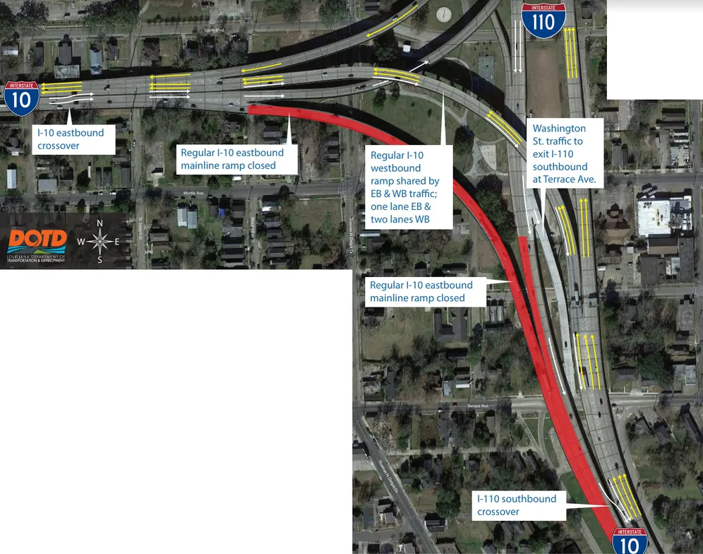I-10 Westbound Flyover Closure in Baton Rouge