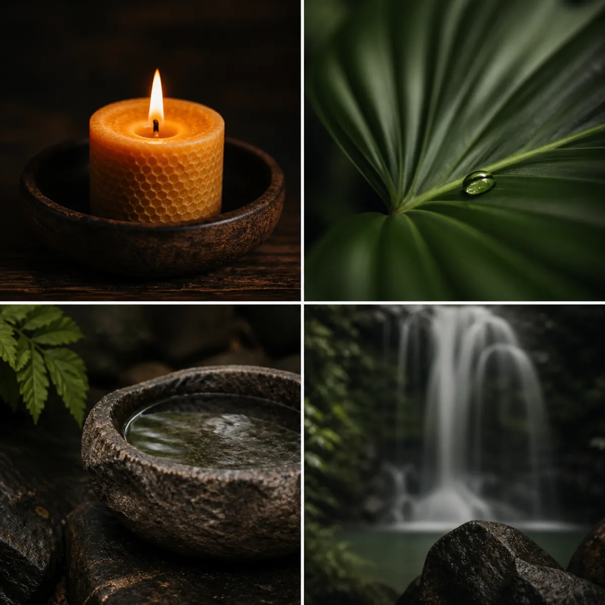 A quiet, still image of water or natural leaves providing visual breathing room.