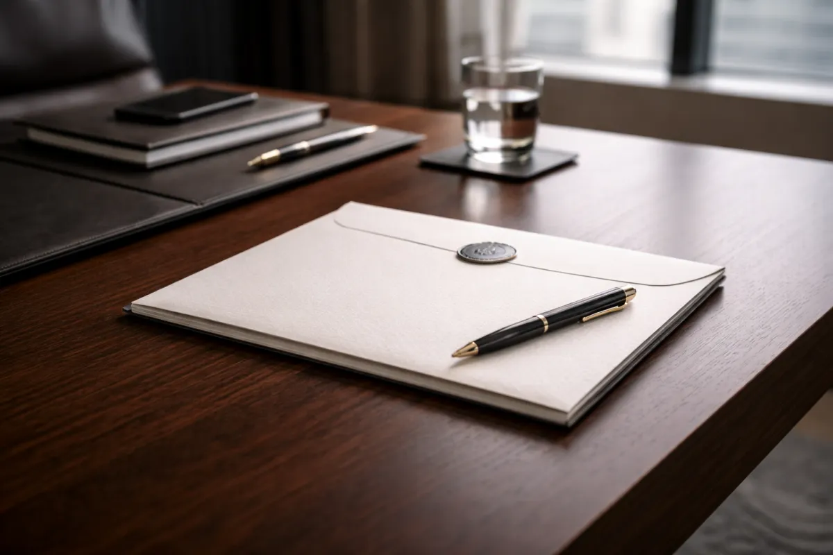 A close-up of a hand placing a custom-branded package into a secure office mailbox, with a modern workspace visible in the background. The scene conveys intentional delivery and professional context, highlighting the physical nature of Sendrick's approach.