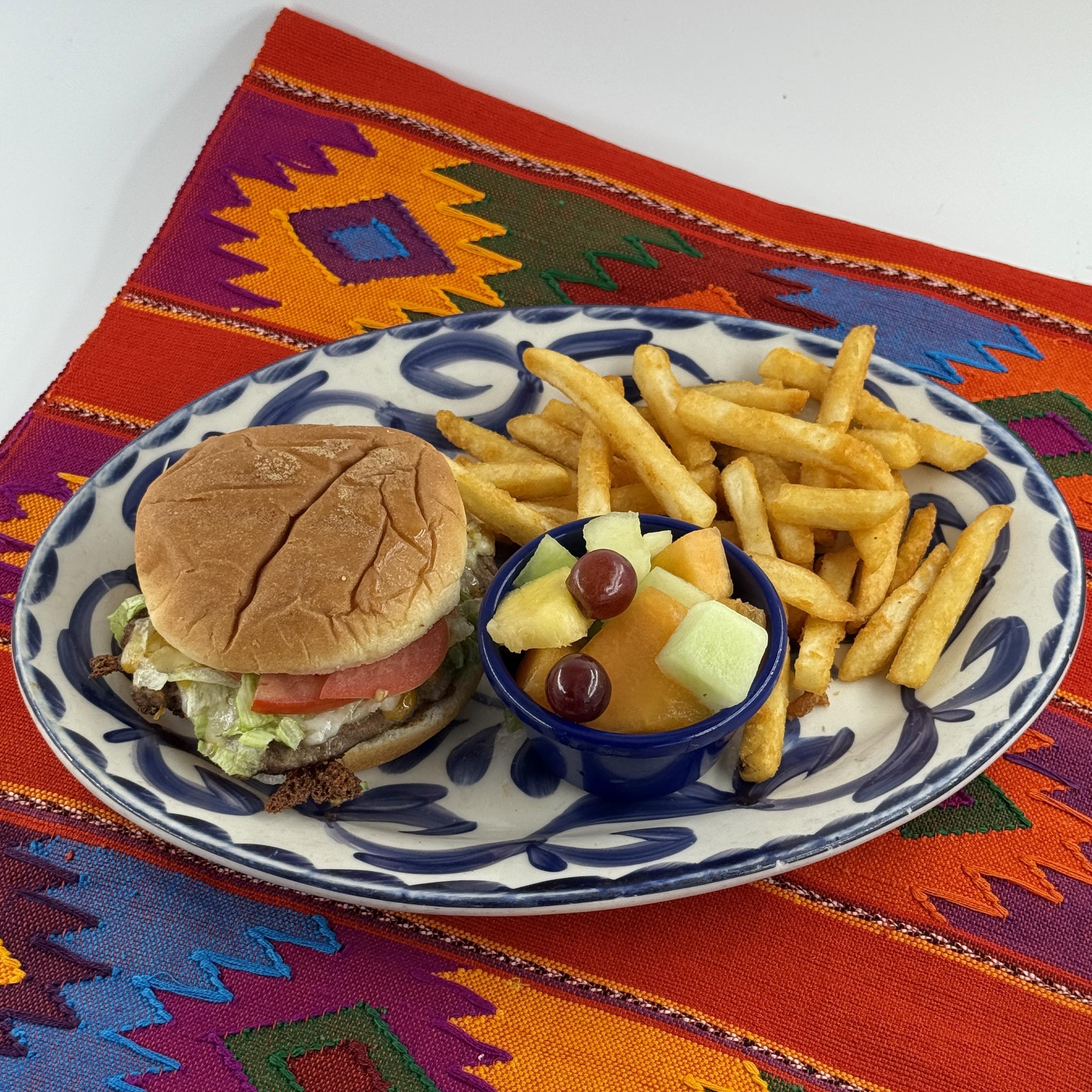 Kids BURGER With fresh fruit and French fries