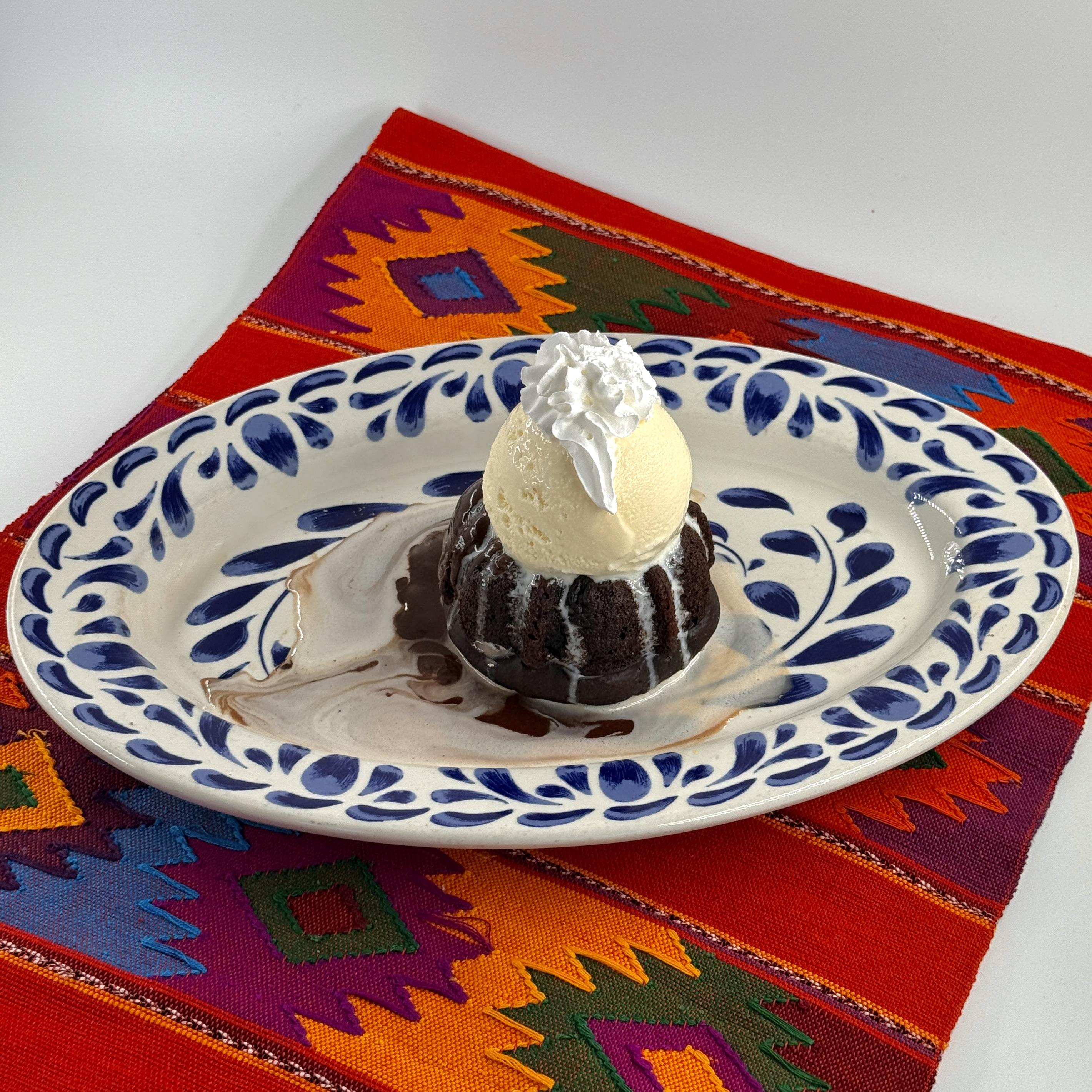 Casa de Pico dessert menu: chocolate lava cake with vanilla ice cream