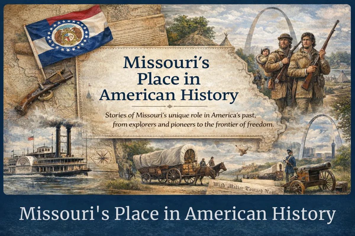 Missouri’s place in American history, highlighting the state’s role in America’s founding, westward expansion, and civic development.