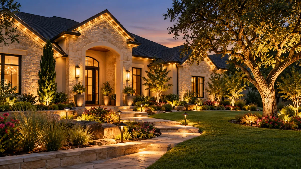 Layered Outdoor Lighting: Roofline, Entry, and Landscape