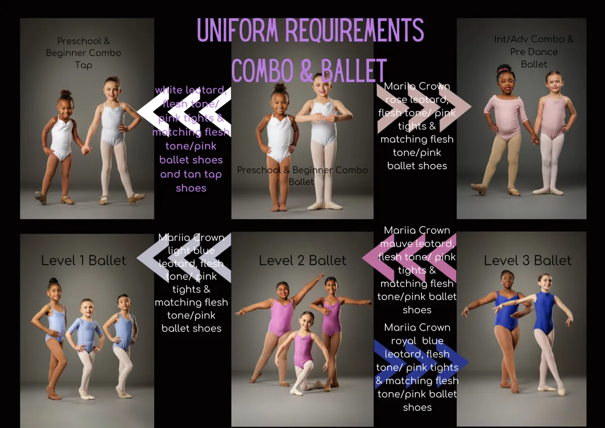 Young dancers smiling in ballet uniforms