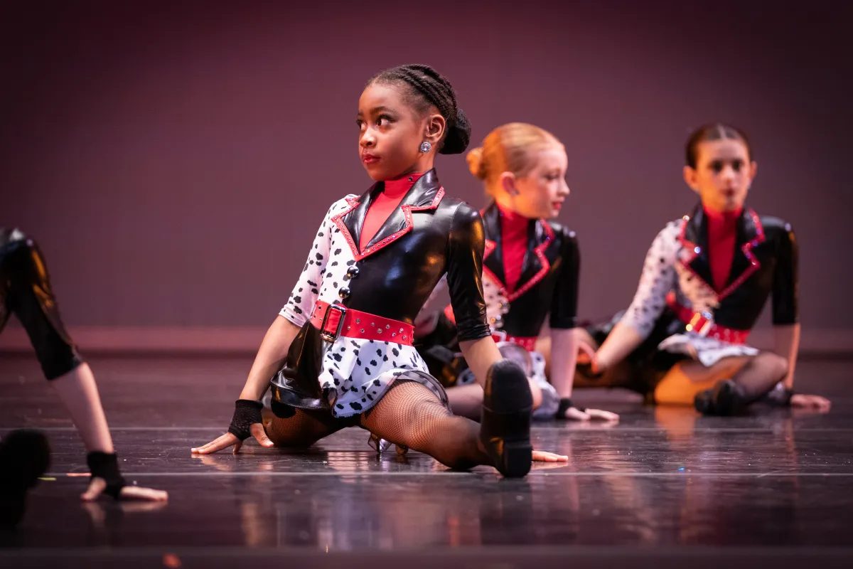 Children having fun dancing on stage