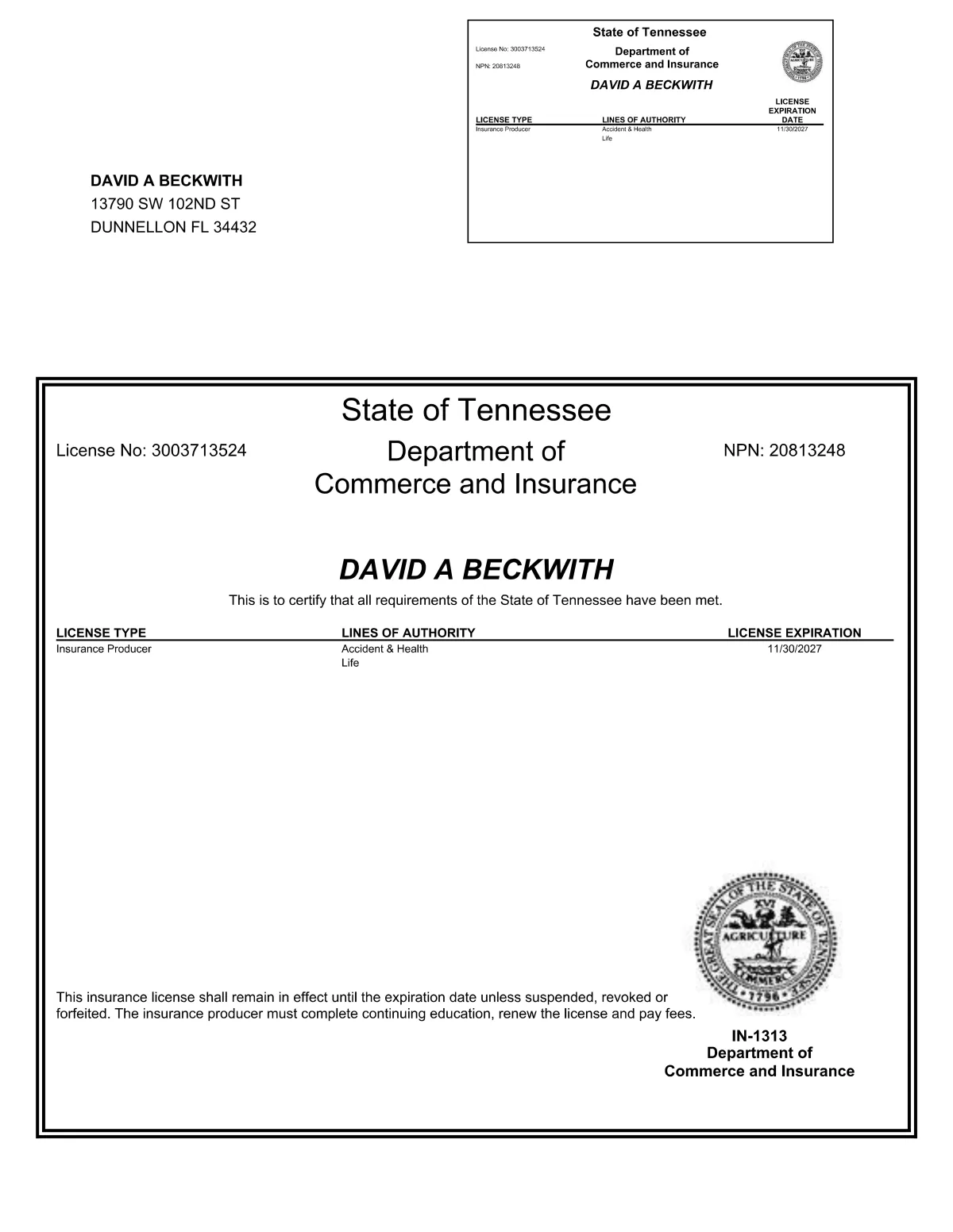 Tennessee Health Insurance Broker License