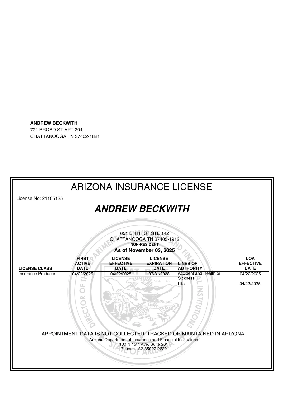 Arizona Health Insurance Broker License