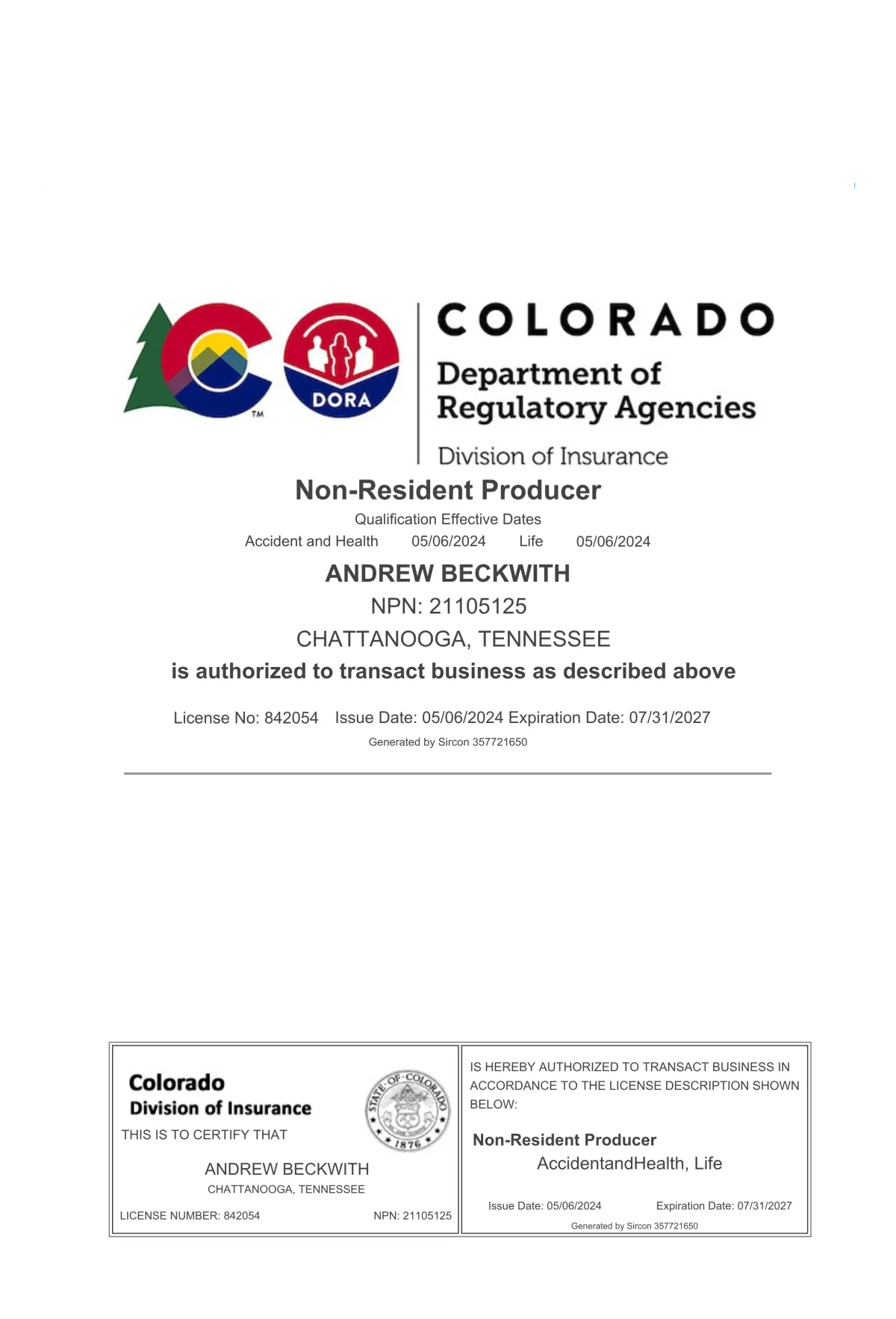 Colorado Health Insurance Broker License