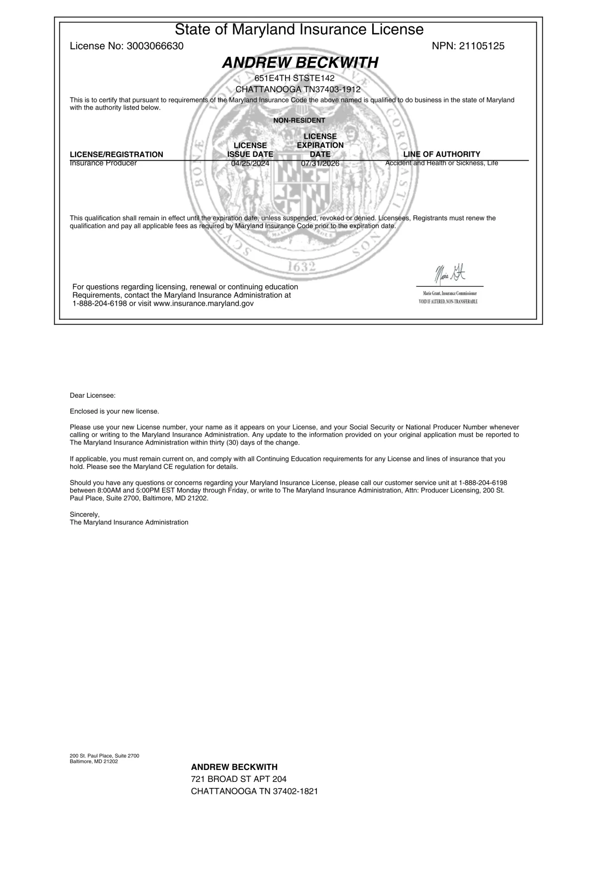 Maryland Health Insurance Broker License