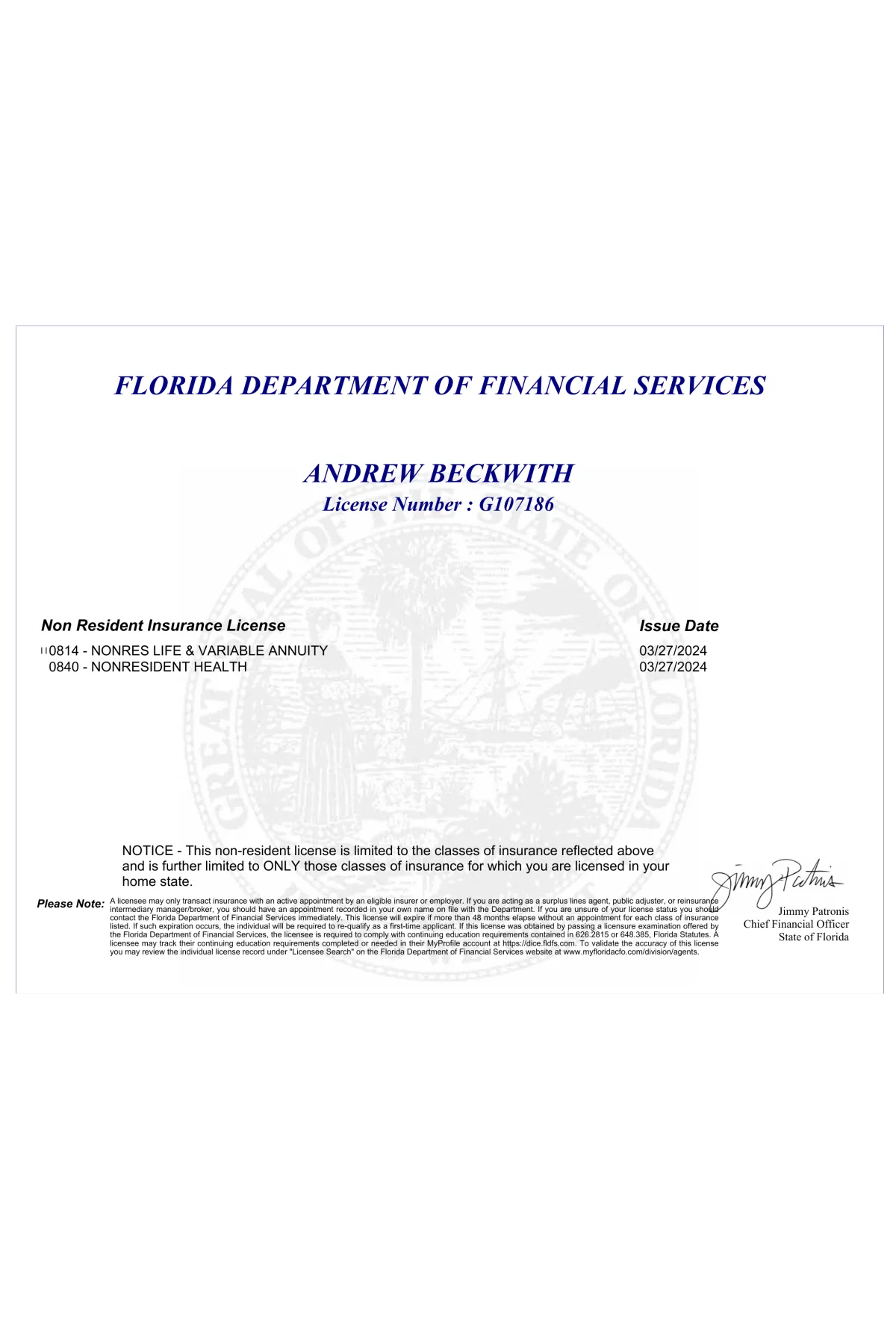 Florida Health Insurance Broker License