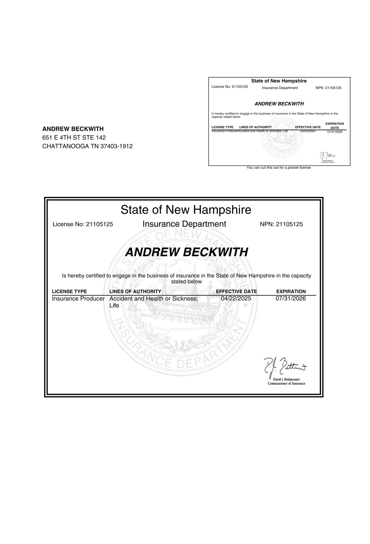 New Hampshire Health Insurance Broker Licenses
