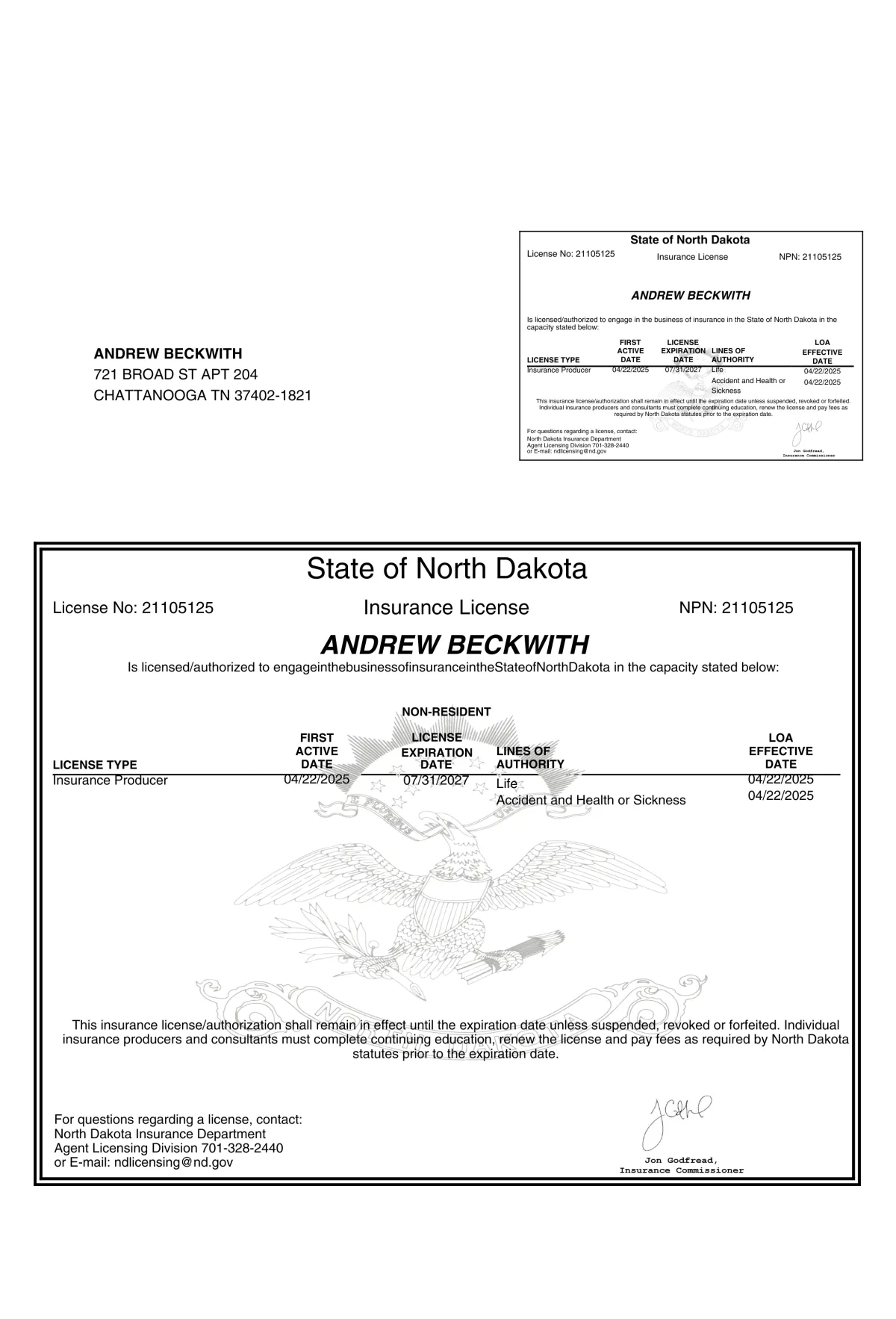 North Dakota Health Insurance Broker License