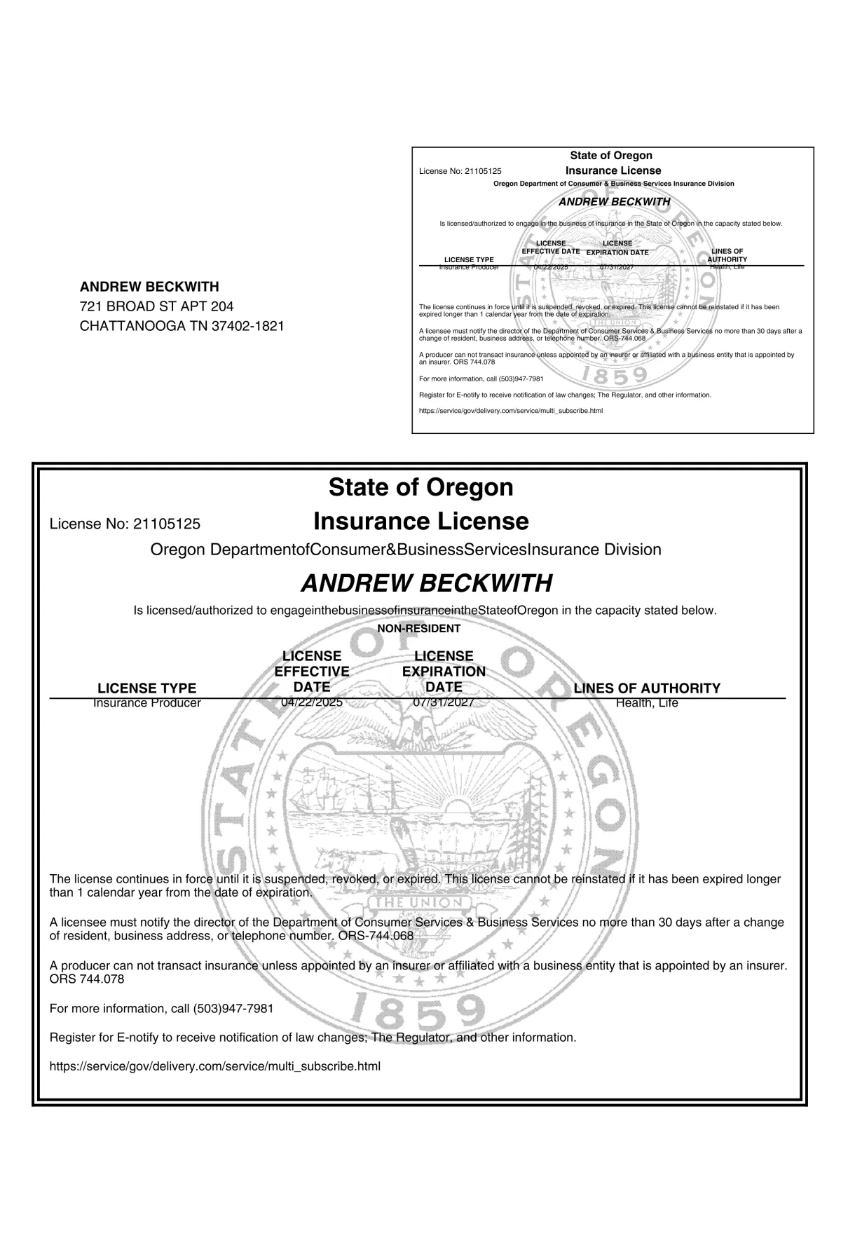 Oregon Health Insurance Broker License