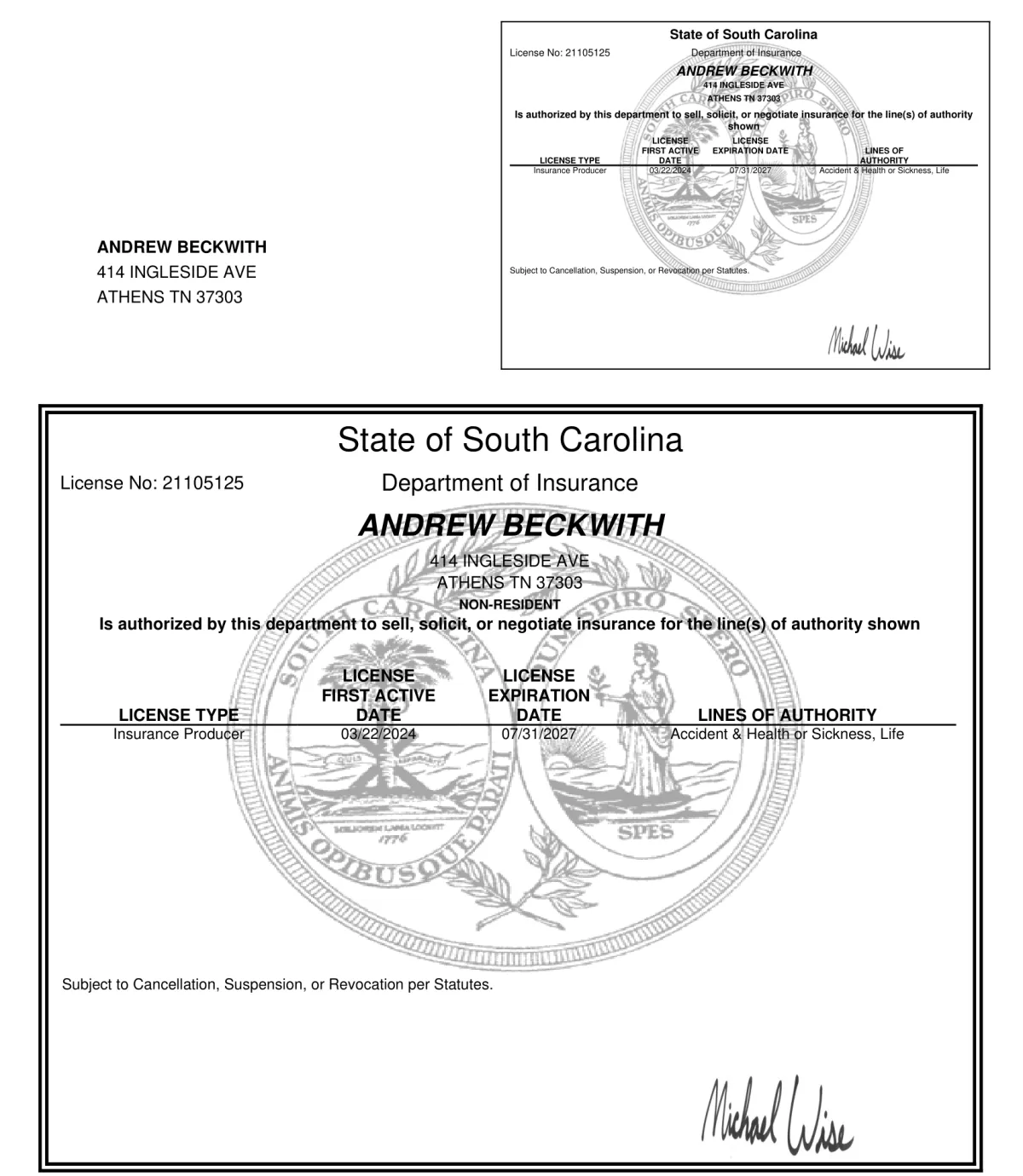 South Carolina Health Insurance Broker License