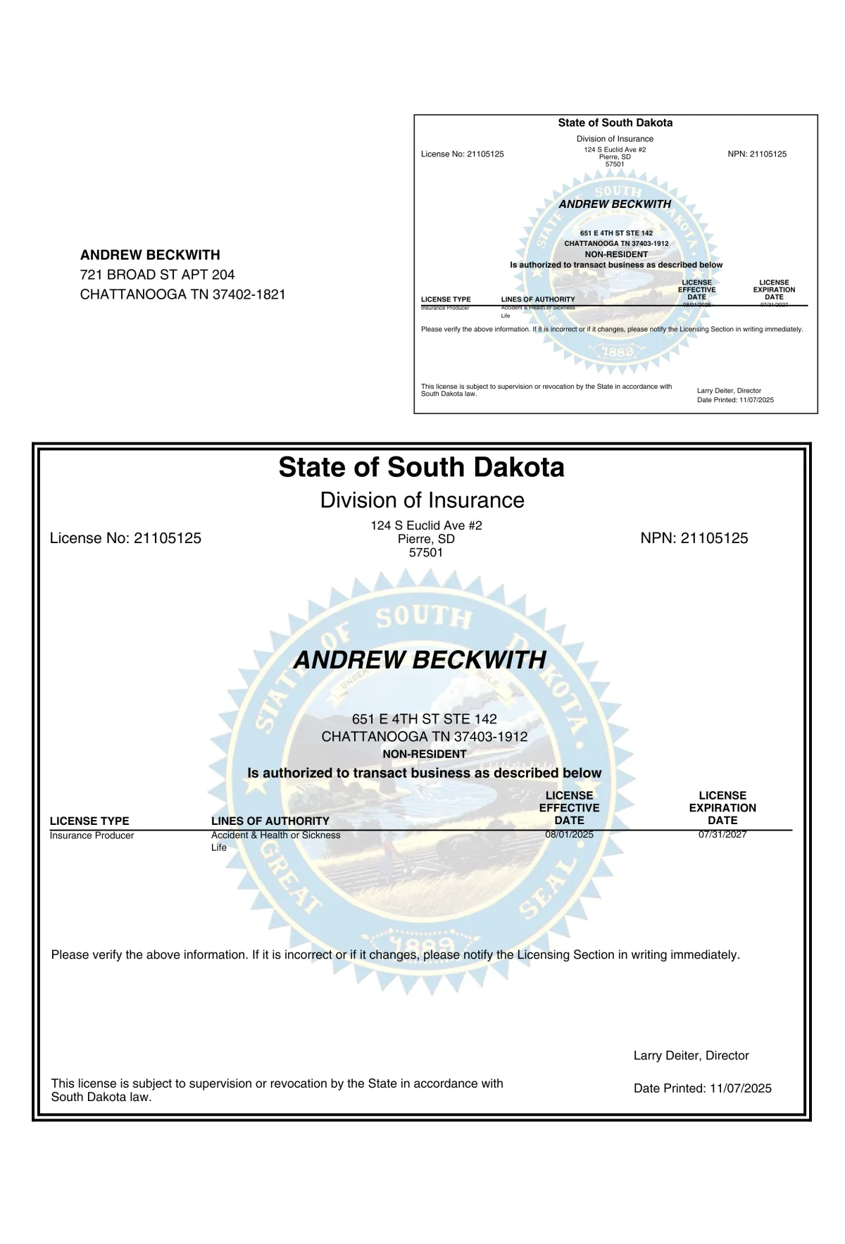 South Dakota Health Insurance Broker License