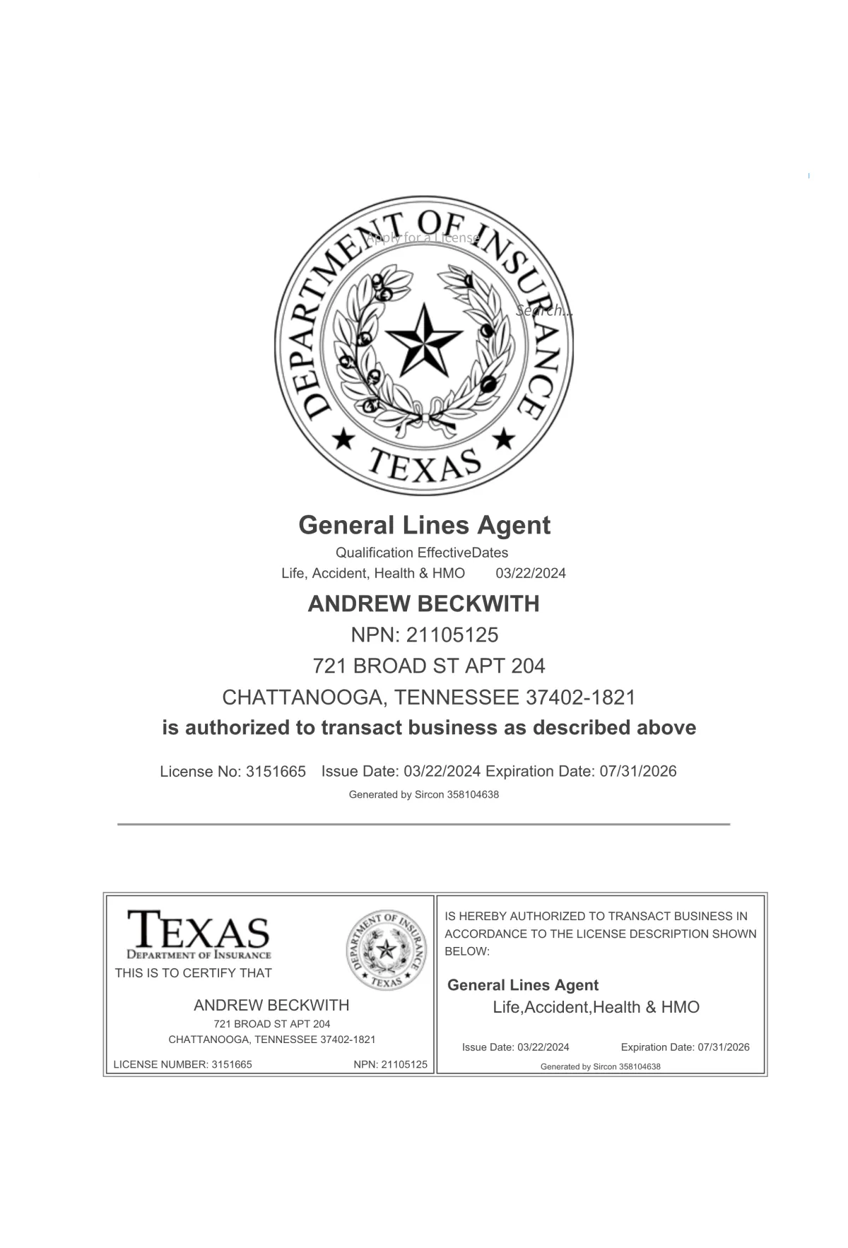 Texas Health Insurance Broker License