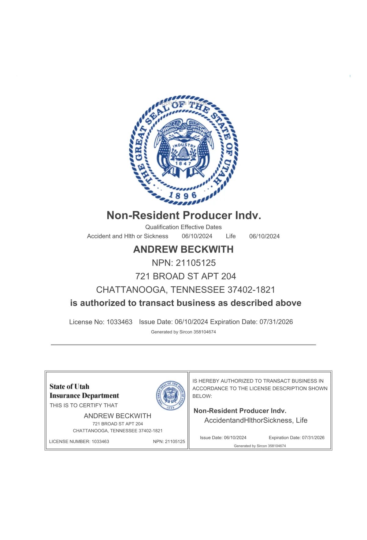 Utah Health Insurance Broker License