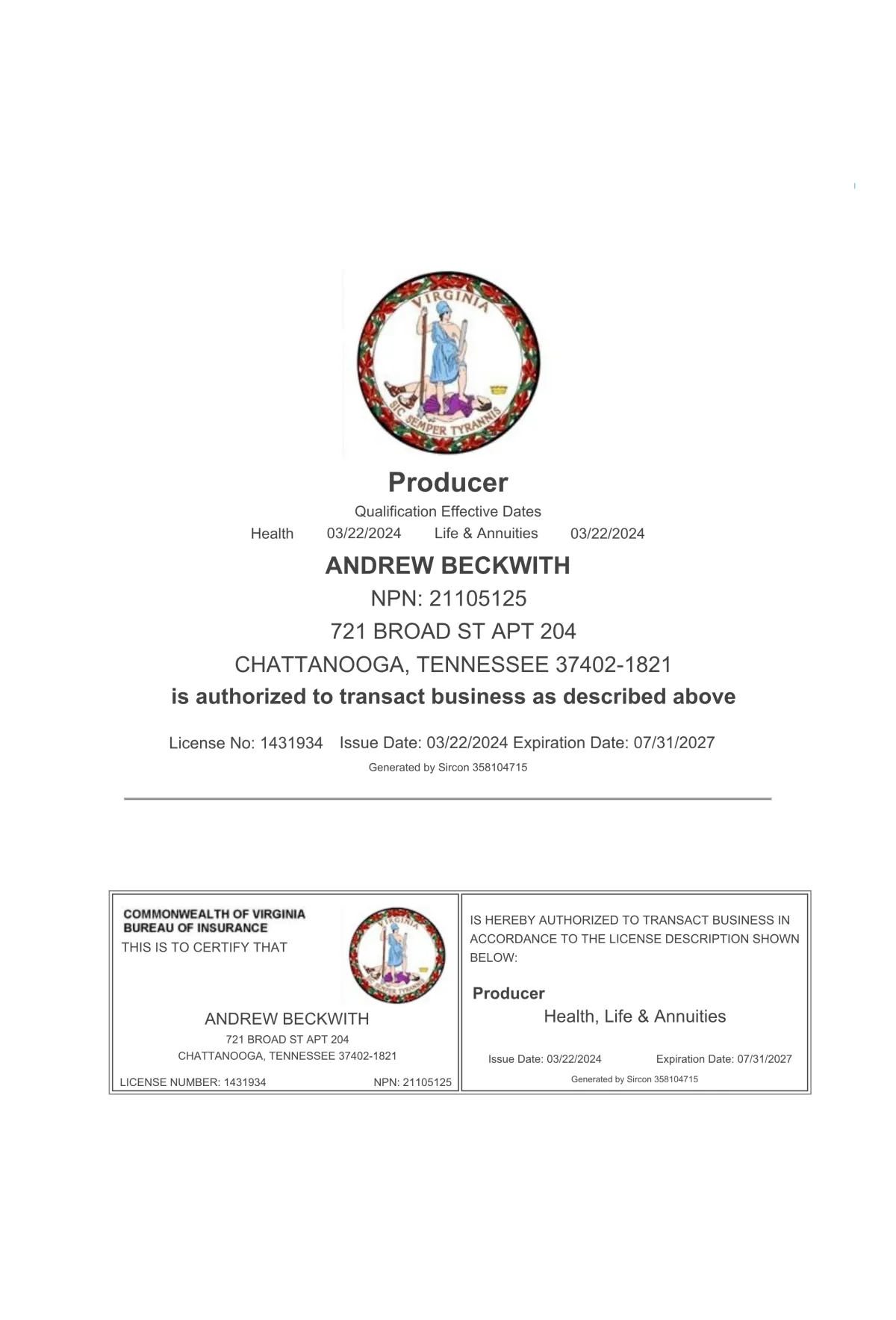 Virginia Health Insurance Broker License