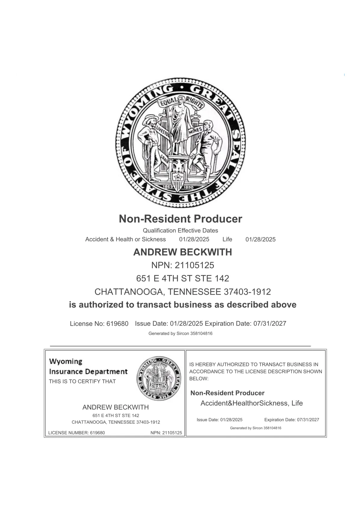 Wyoming Health Insurance Broker License