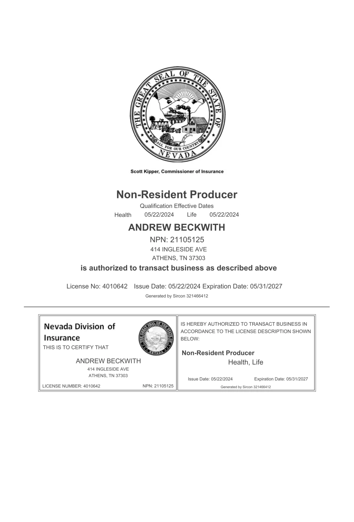 Nevada Health Insurance Broker Licenses